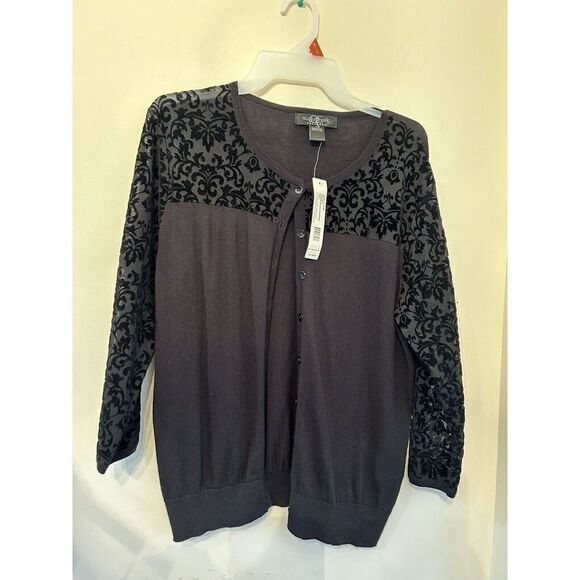 August Silk Black Sheer Elegant Tapestry Cardigan Lightweight Sweater Top  NWT - Picture 1 of 8